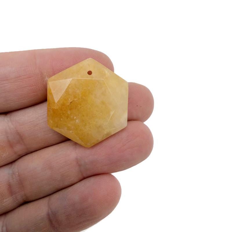 Yellow Jade hexagon crystal pendant necklace with faceted stone bead from GemstoneGO.