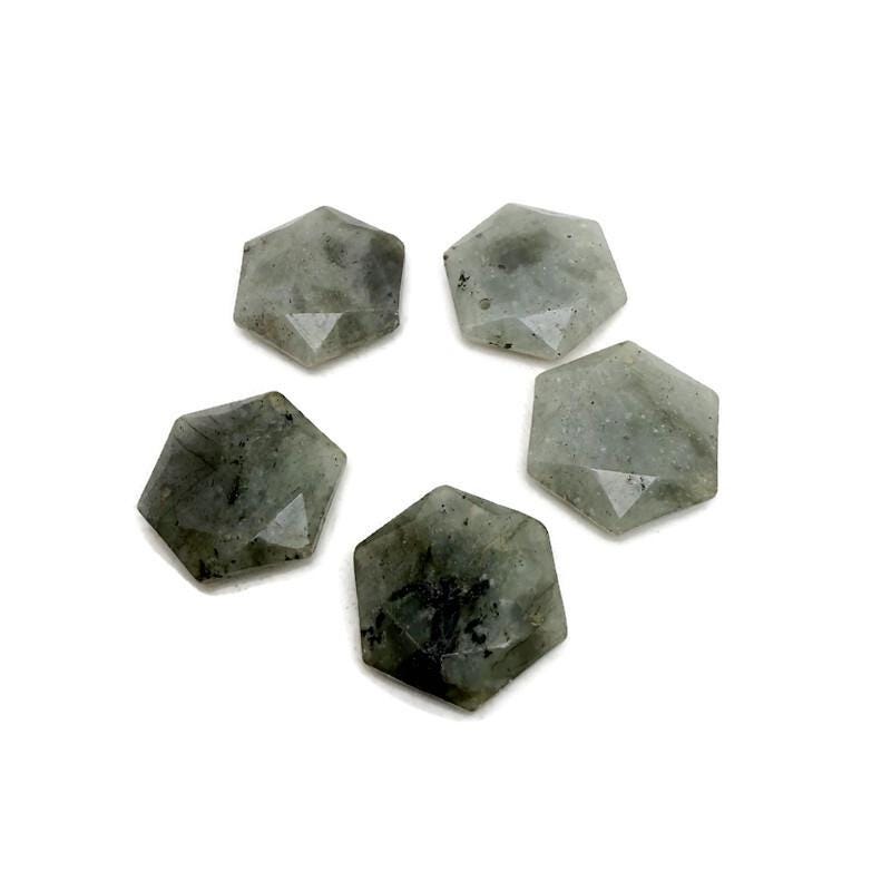 Labradorite hexagon crystal pendant with faceted gemstone, attached to a bead necklace, from GemstoneGO.