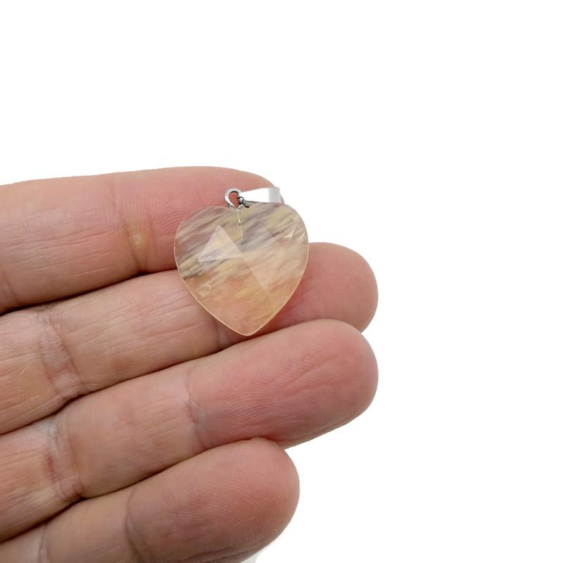 Pendentif cœur en quartz jaune facetté - NC1974