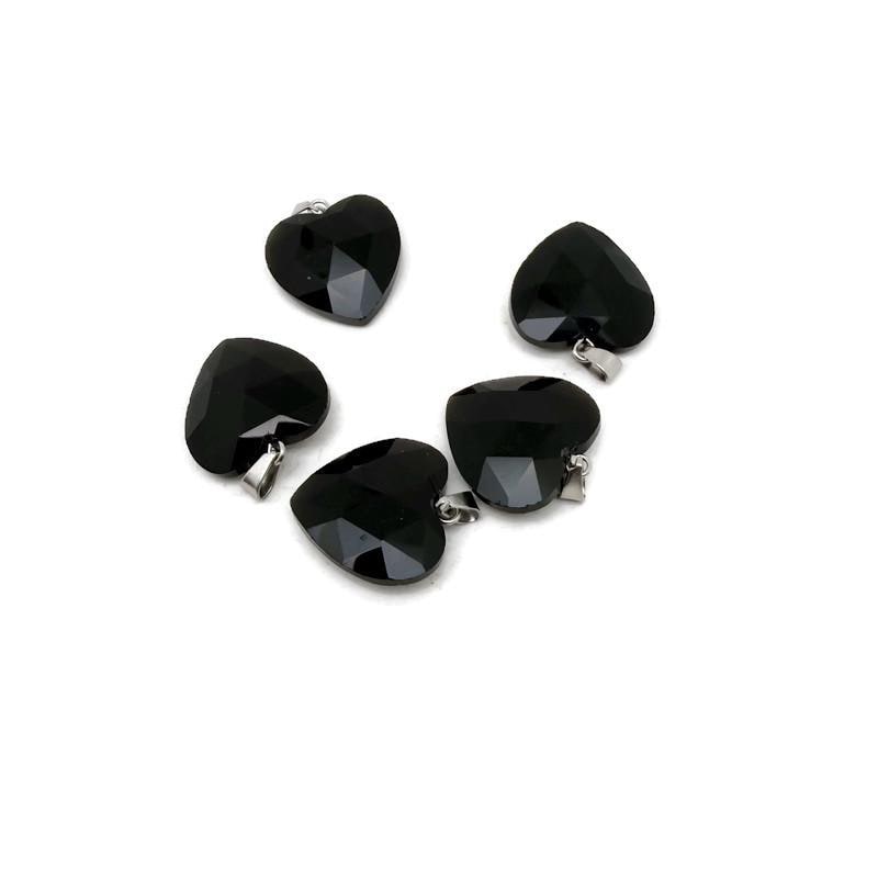 Faceted obsidian heart crystal pendant from GemstoneGO featuring a natural, polished gemstone charm on a silver chain.