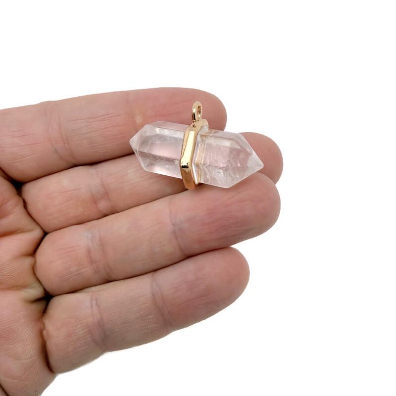 Clear quartz double terminated crystal pendant from GemstoneGO featuring a natural gemstone point on a silver chain.