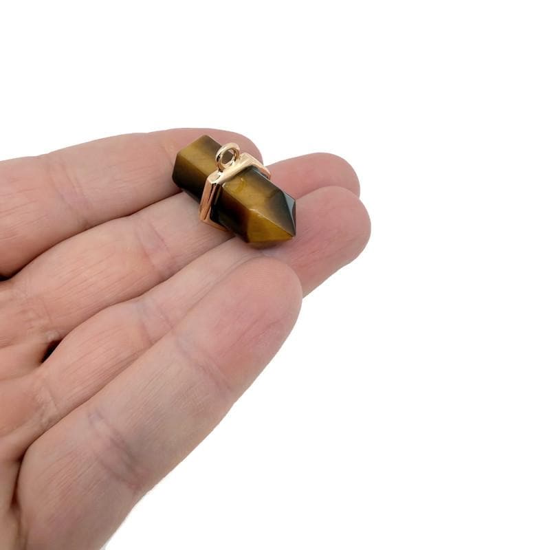 Natural Tiger Eye crystal pendant featuring a double terminated gemstone point, crafted by GemstoneGO.