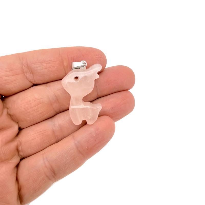 Rose quartz deer crystal pendant necklace featuring a gemstone deer charm, crafted by GemstoneGO.